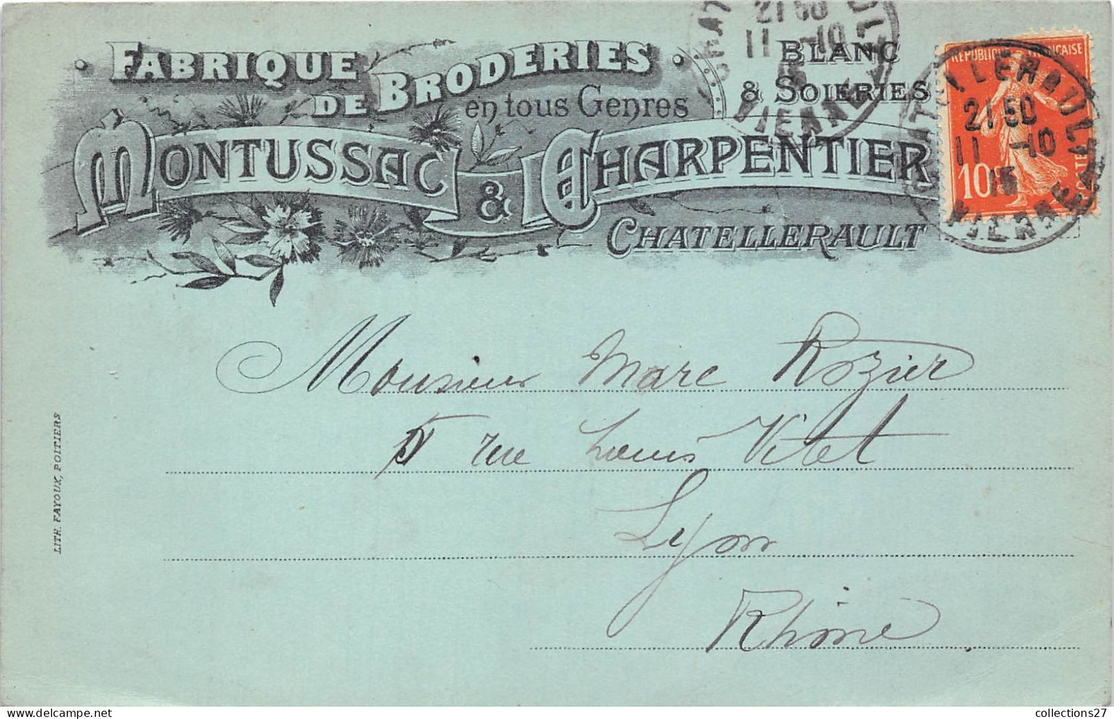 86-CHATELLERAULT- CARTE CORRESPONDANCE- FABRIQUE DE BRODERIES MONTUSSAC ET CHARPENTIER - Chatellerault