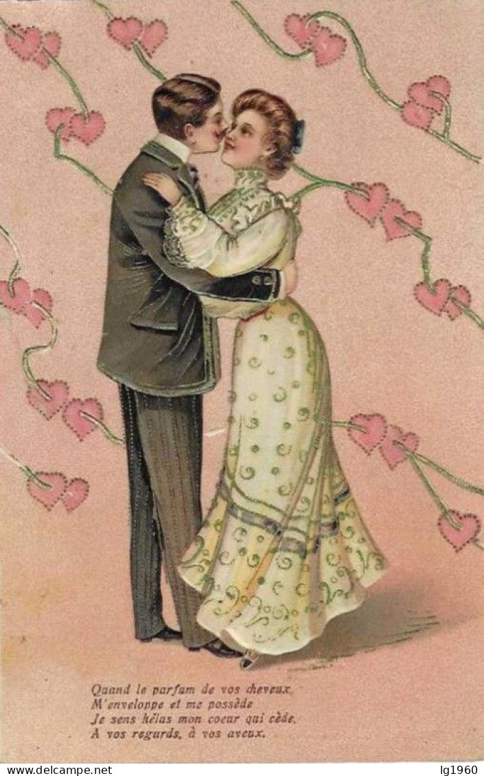 Couple Amoureux - Verliefd Koppel -  Cpa Gaufrée -  Reliefkaart - Saint-Valentin