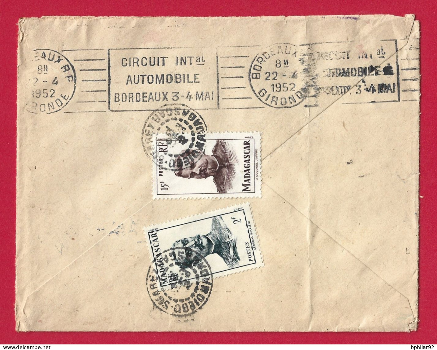 !!! MADAGASCAR, LETTRE PAR AVION DE DIEGO-SUAREZ POUR LA FRANCE DE 1952, CACHET MARINE NATIONALE SERVICE À LA MER - Airmail