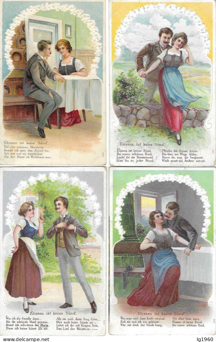 4 X Couple Amoureux - 4 X Verliefd Koppel -  Cpa Gaufrées -  Reliefkaarten - Paare