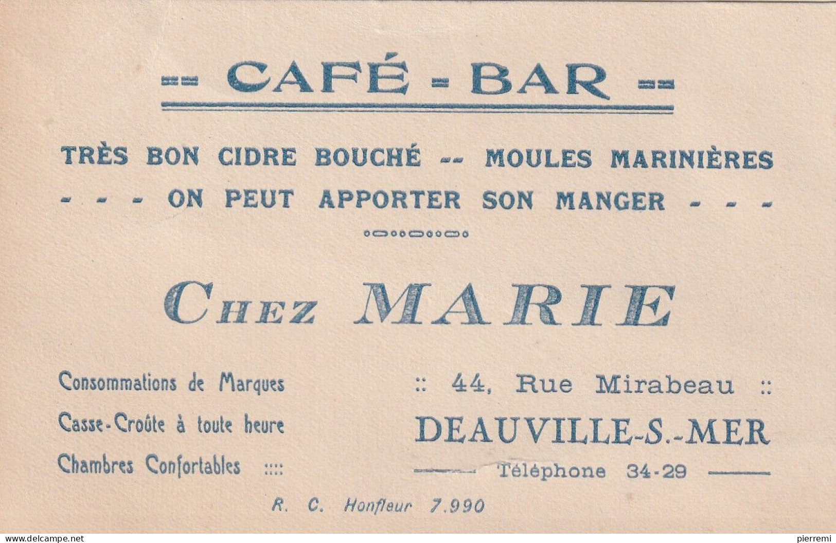 Deauville Sur Mer   Cafe Bar  Chez  Marie... - Visiting Cards
