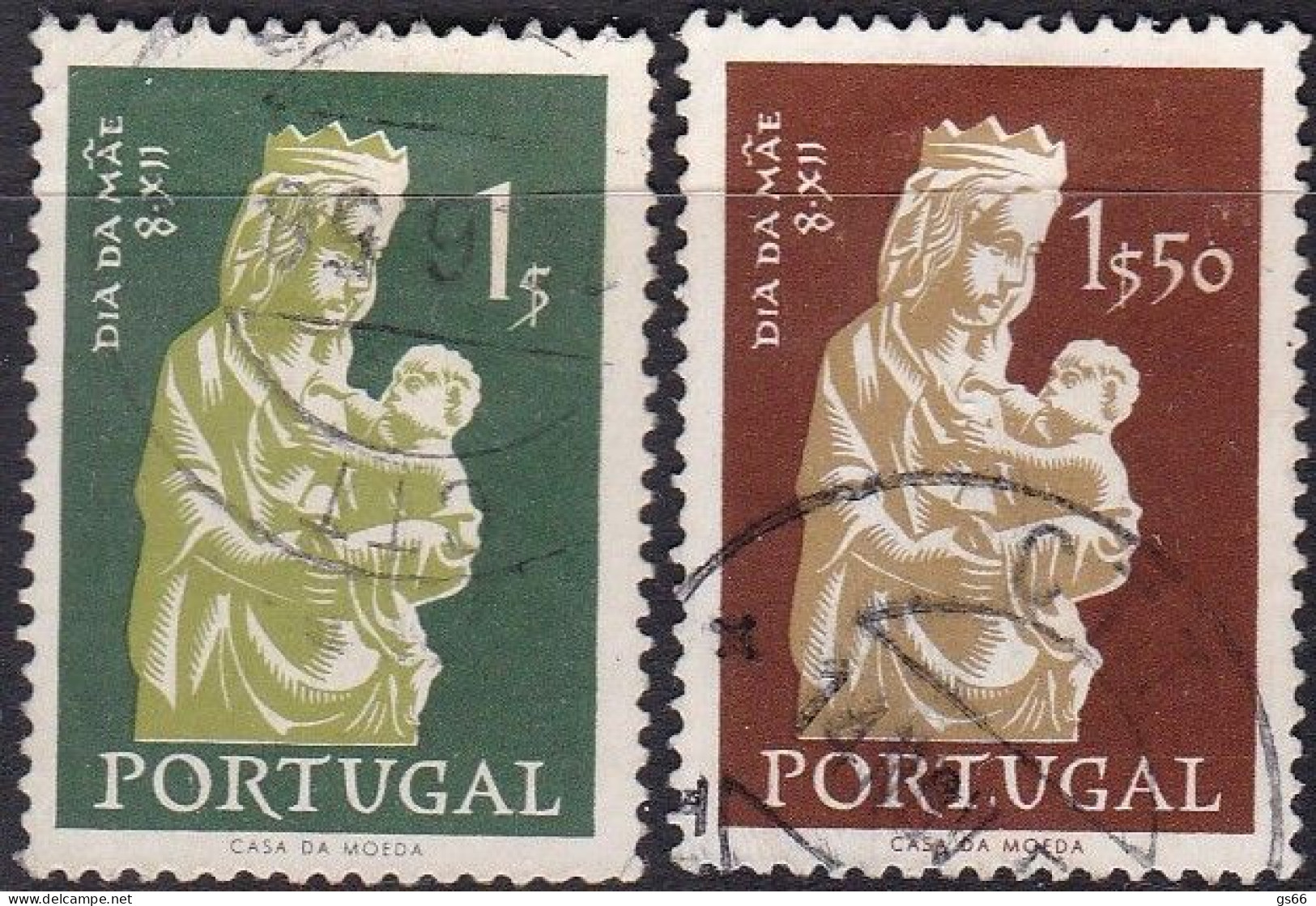 Portugal, 1956, 854/55, Used Oo,  Muttertag. Maria Mit Dem Kinde (Statue Aus Dem 15. Jh.) - Usado