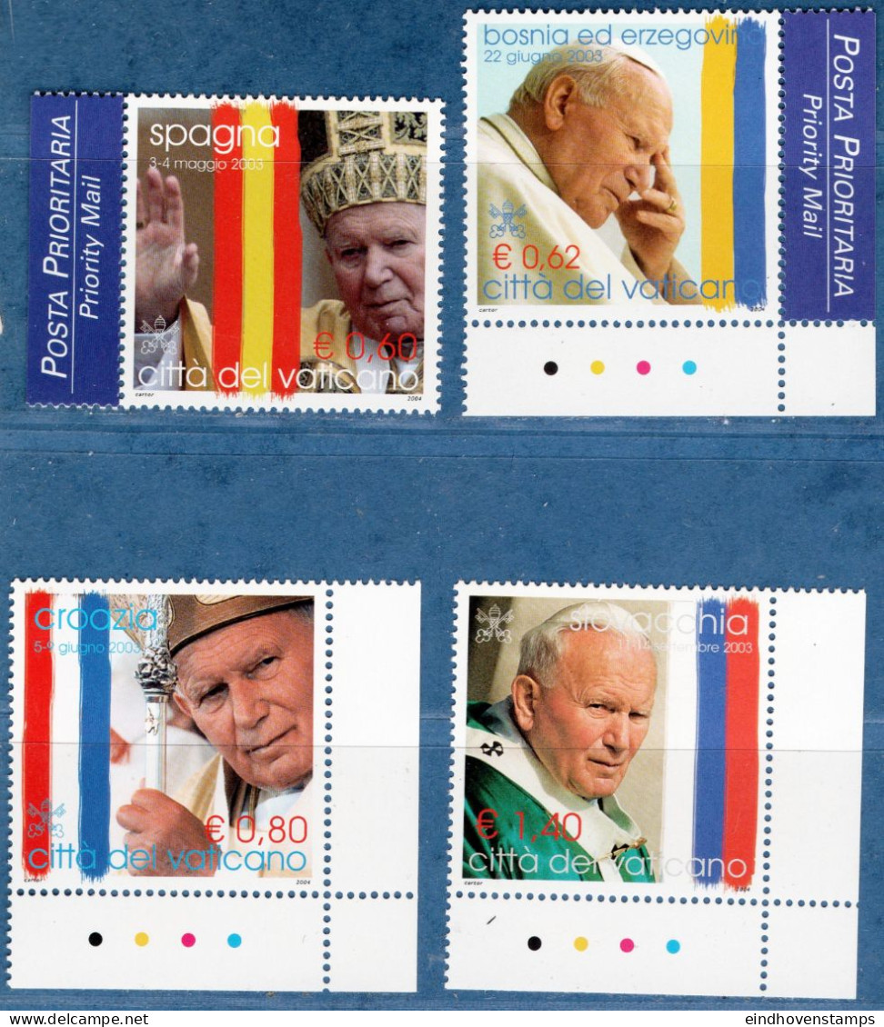 Vatican 2004, Papal World Visits 4 Values MNH Spain, Bosnia & Hercegovina, Croatia, Slovakia - Christianity