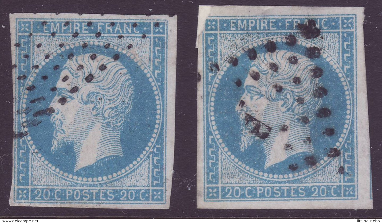 FRANCE 1853-1860 Two Stamps 20c Bleu YT N°14A Restoration Of One Corner - 1853-1860 Napoleone III