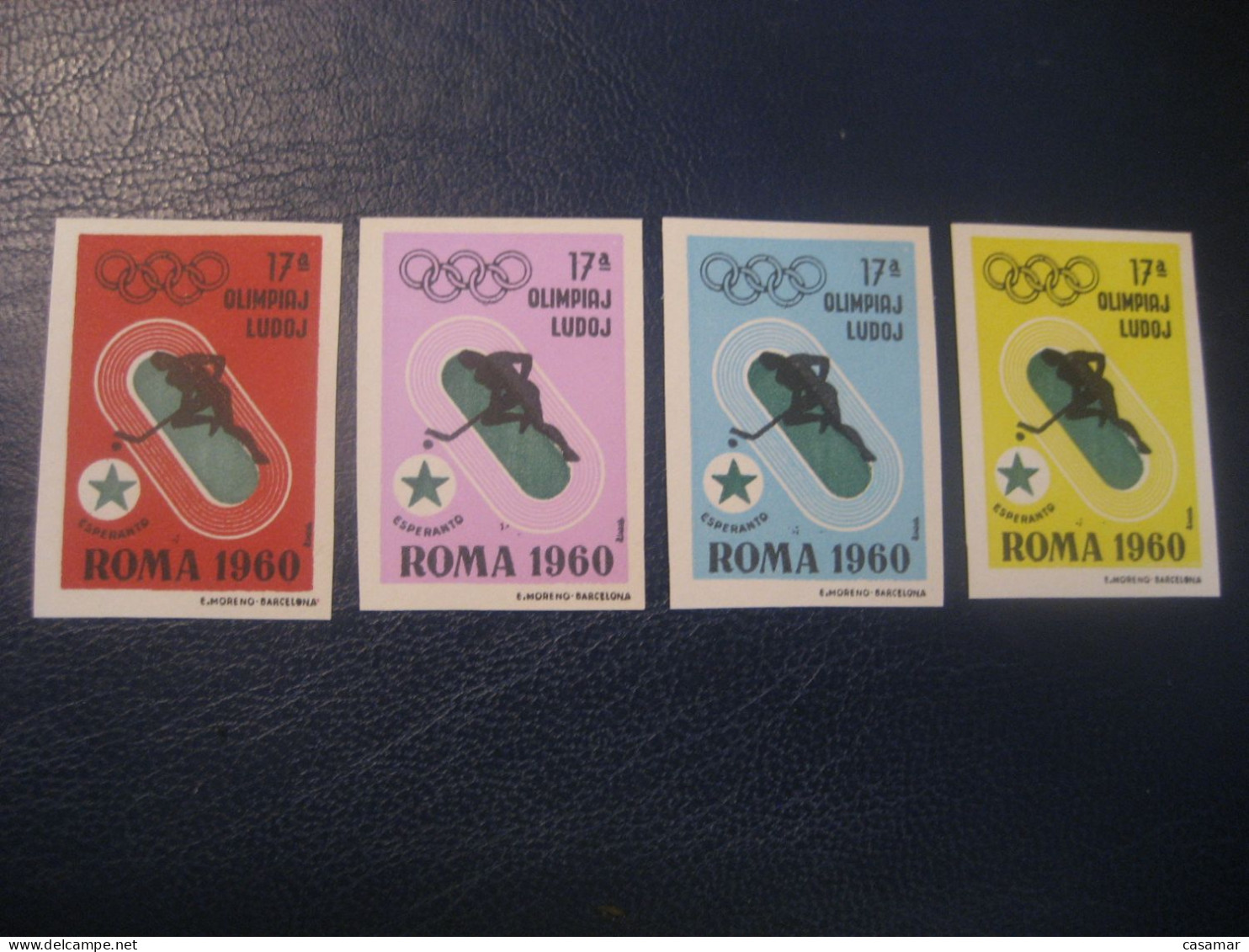 ROMA 1960 Ice Hockey Sur Glace Olympic Games Olympics Esperanto 4 Imperforated Poster Stamp Vignette ITALY Spain Label - Jockey (sobre Hielo)