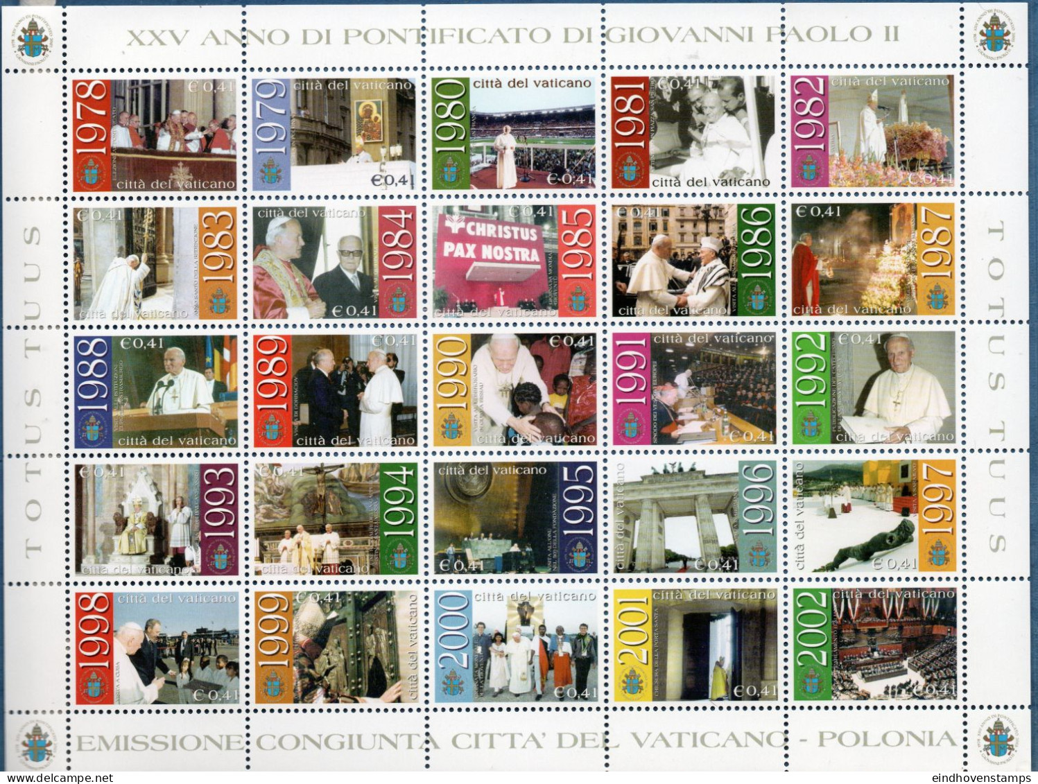 Vatican 2003 Pope John Paul For 25 Years Block Issue MNH - Cristianismo