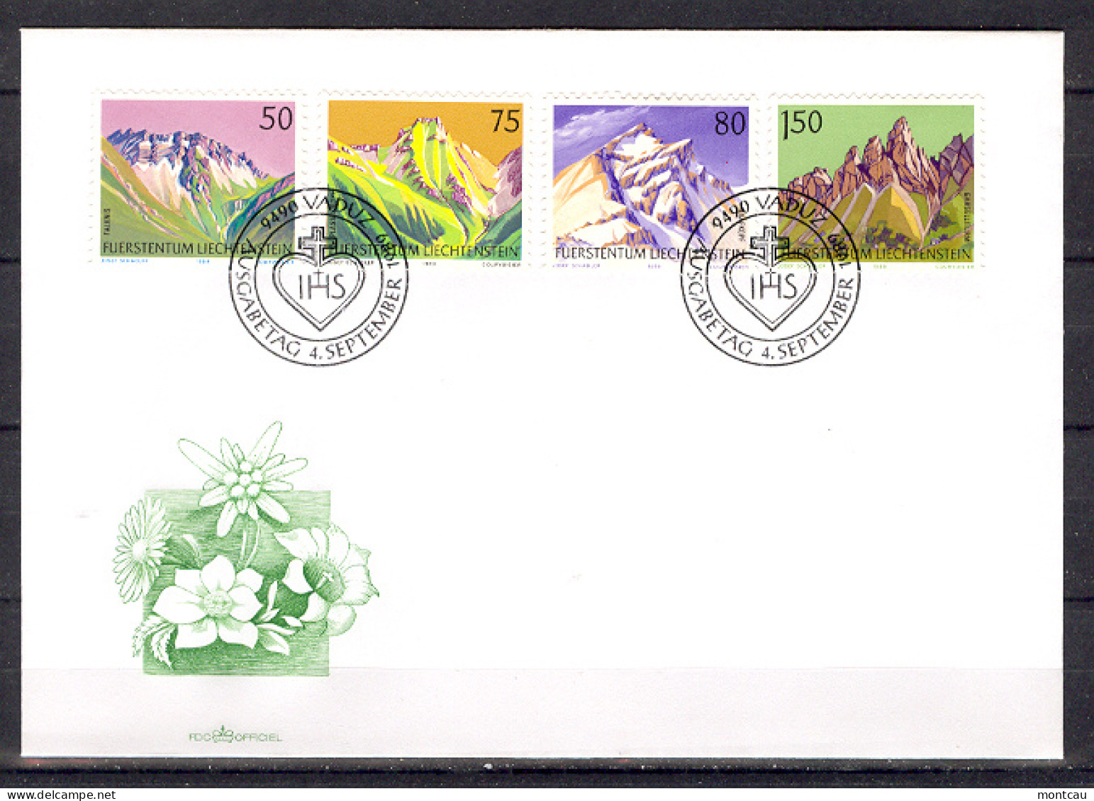 Liechtenstein 1989 FDC Mountains Sc 911-14i 974-77 - FDC