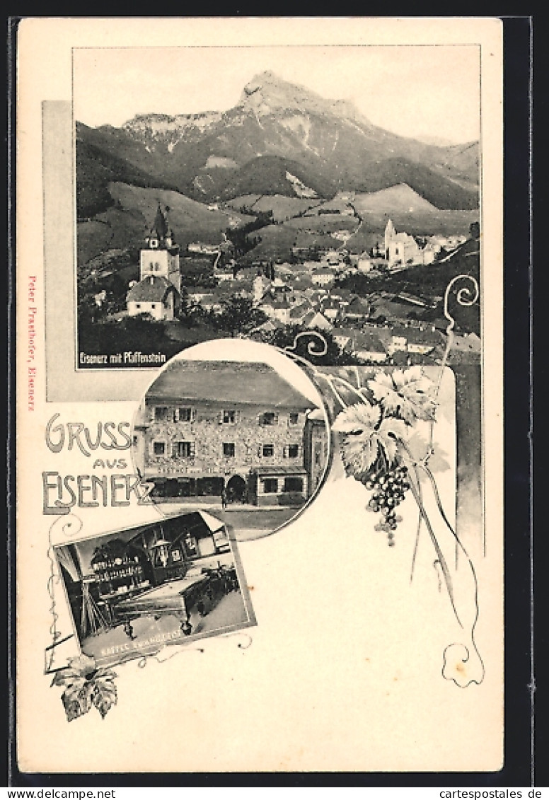 AK Eisenerz, Gasthof Zum Heil. Geist, Café Um Heil. Geist, Ortsansicht Mit Pfaffenstein  - Other & Unclassified