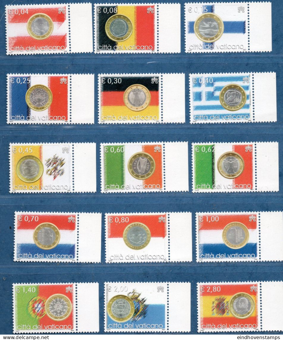 Vatican 2004 Euro Coins Of All Participating Countries 15 Values MNH - Monete