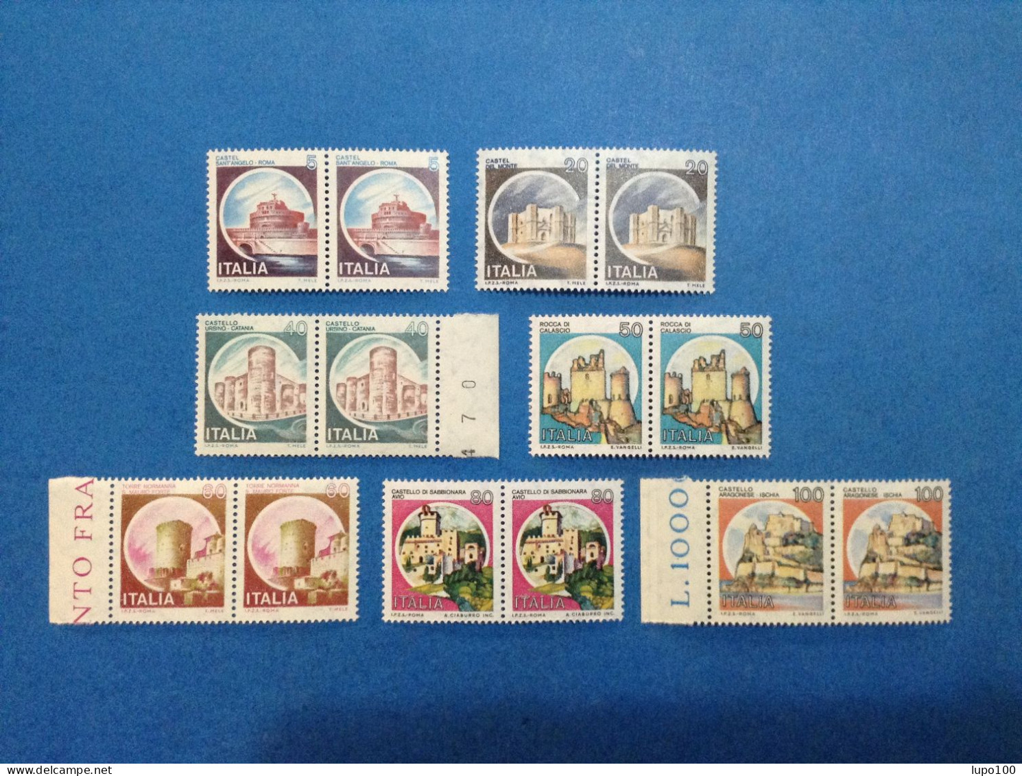 Castelli D'italia Lotto Da 7 Coppie Nuove Mnh** Castello 5 20 40 50 60 80 100 Lire - 1971-80: Ungebraucht