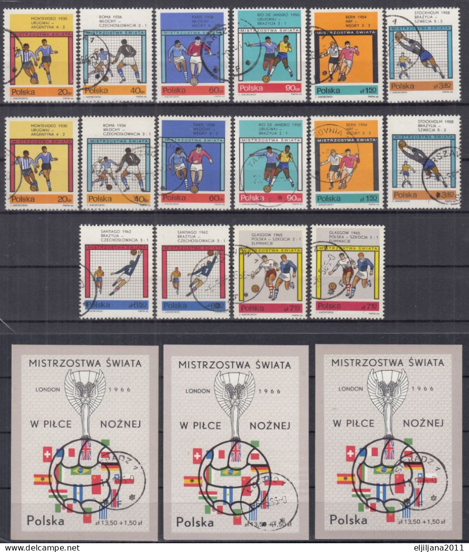⁕ Poland / Polska 1966 ⁕ World Football Cup Mi.1665-1672 X2 + Block 38 X3 ⁕ 16+3v Used - Used Stamps