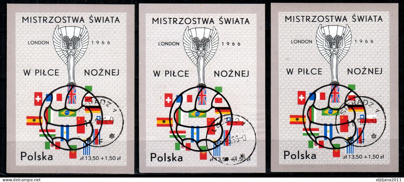 ⁕ Poland / Polska 1966 ⁕ World Football Cup Mi.1665-1672 X2 + Block 38 X3 ⁕ 16+3v Used - Usati