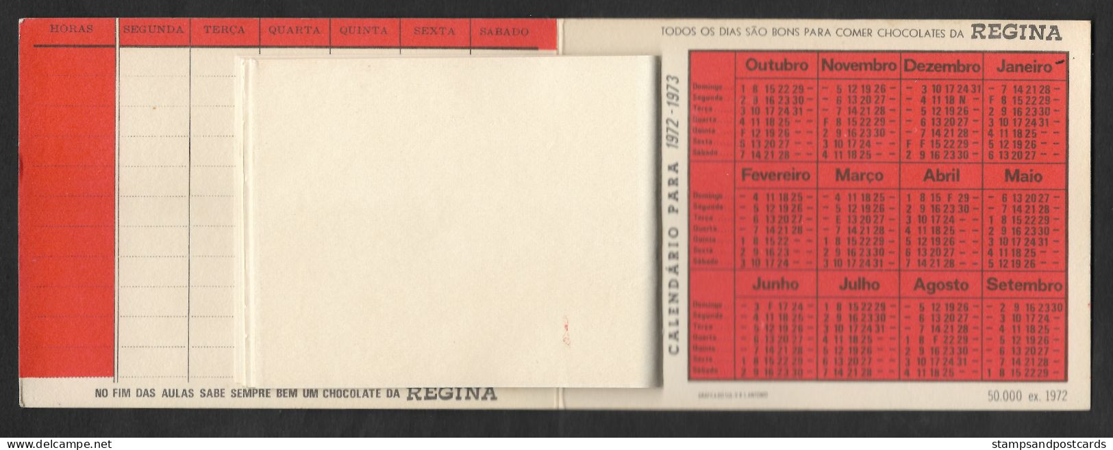 Portugal Chocolats Regina Moto Triumph Calendrier Horaire Scolaire Bloc-notes 1972 Calendar School Timetable Notepad - Autres & Non Classés