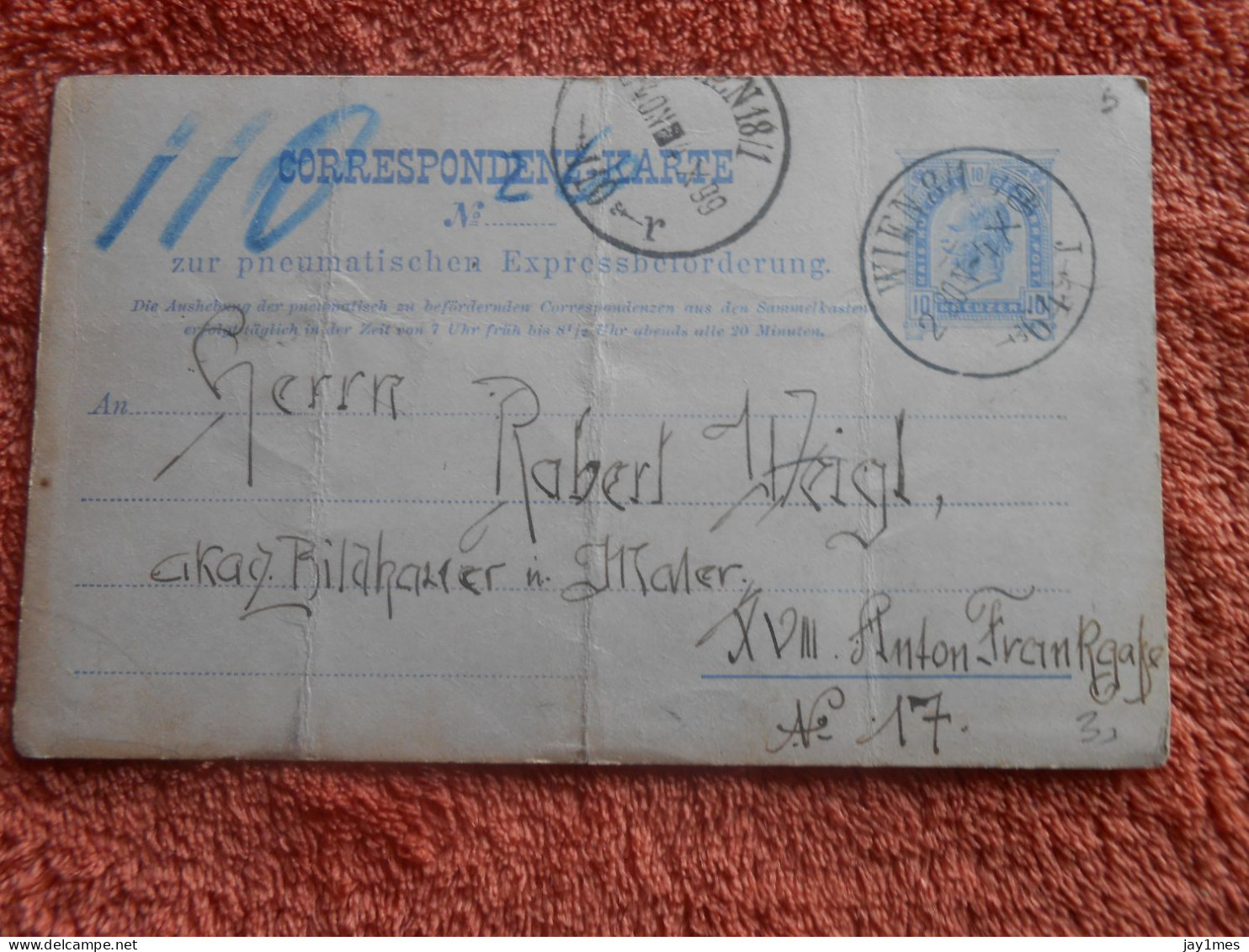 Österreich  Postkarte Pneumatischen - Cartas & Documentos