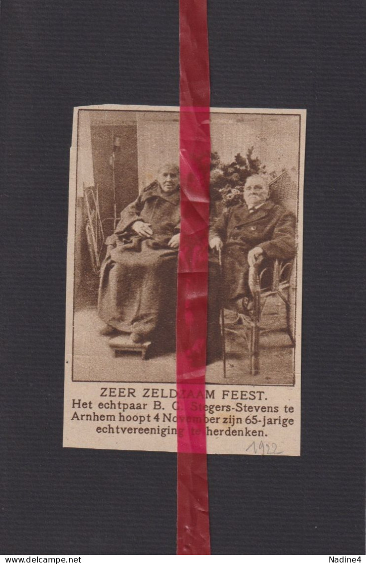 Arnhem - Jubileum Echtpaar Stegers X Stevens - Orig. Knipsel Coupure Tijdschrift Magazine - 1922 - Zonder Classificatie