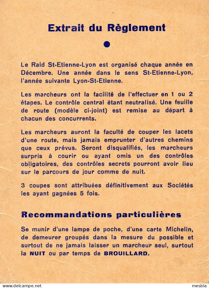 LE  CYCLOTOURISTE -  Raid Pédestre - Saint - Etienne -  Lyon - 75 Kms - Raid Effectué En 2 étapes - Décembre 1970 - Radsport