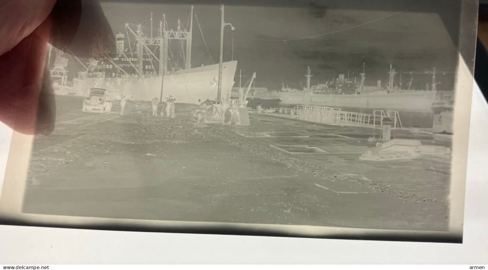 Négatif Film Snapshot  Bateaux ,Navire ,Ships Cargo , Docks  A Identifier - Glass Slides