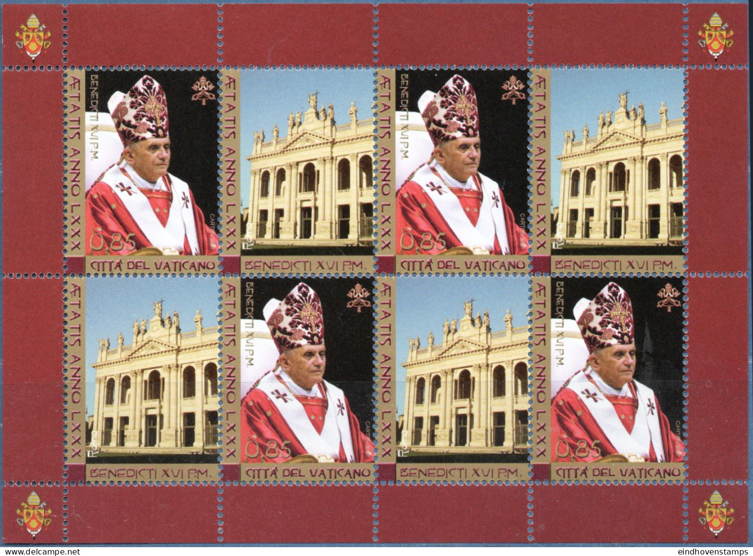 Vatican 2007 Pape Benedict 80 Year Minisheets Of 3 Values MNH - Christianisme