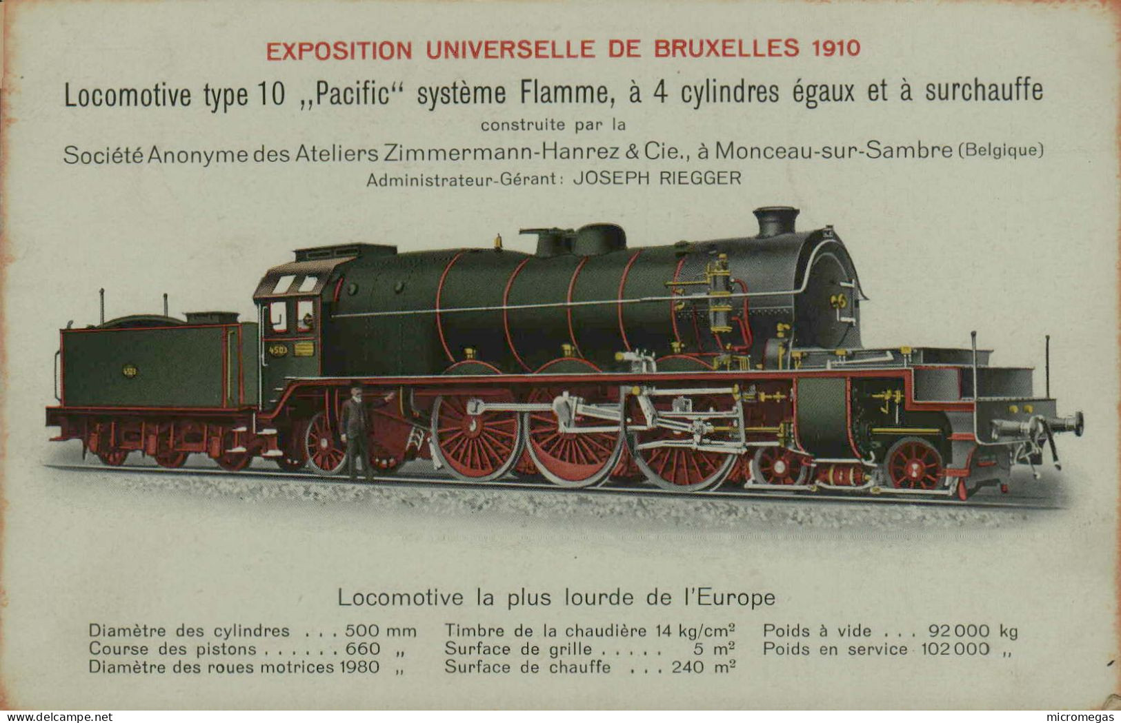 Bruxelles - Exposition Universelle 1910 - Locomotive Type 10 "Pacific" Système Flamme - Loco La Plus Lourde D'Europe - Trains