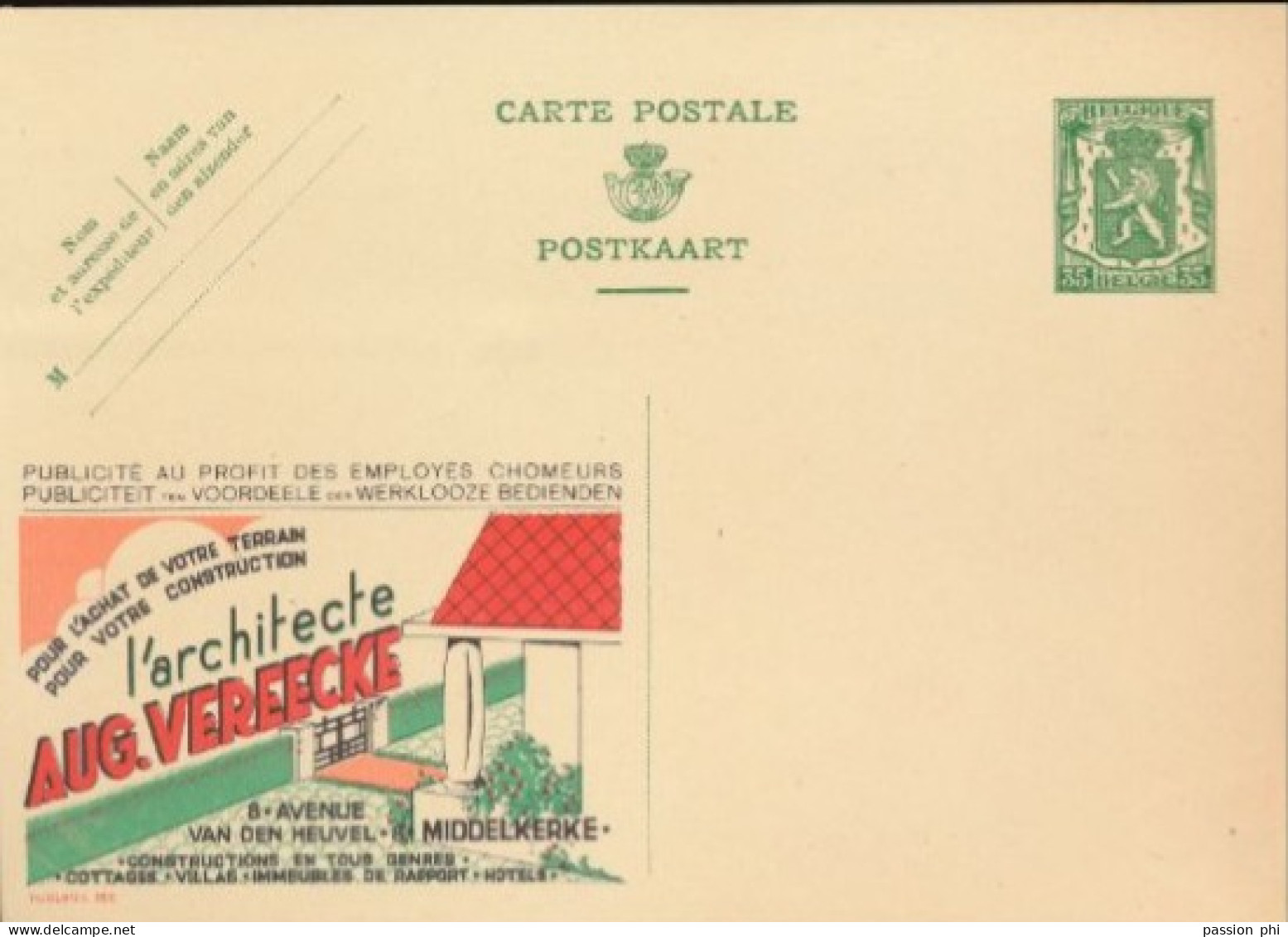 BELGIUM PPS 30C GREEN "SCEAU D'ETAT" SBEP 5 PUBLIBEL 224 DUINBERGEN VILLAS A VENDRE UNUSED - Publibels