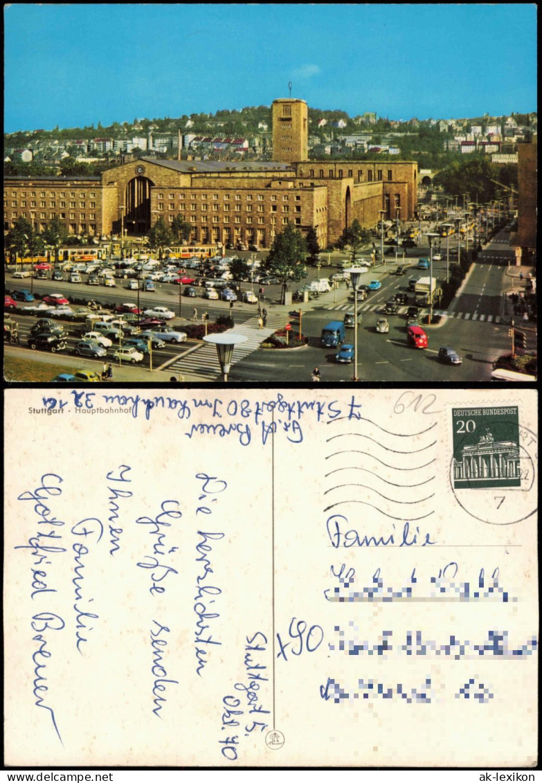 Ansichtskarte Stuttgart Hauptbahnhof Bahnhof Vorplatz Autos Tram Verkehr 1970 - Stuttgart