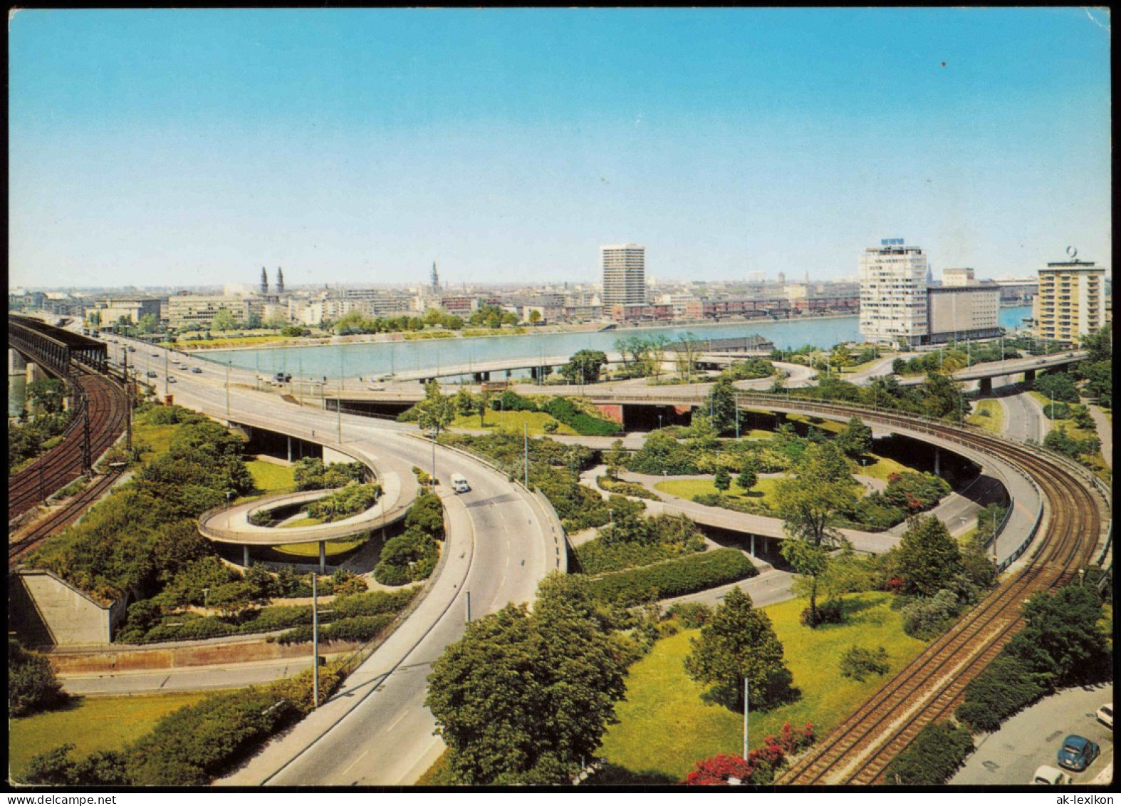 Mannheim Panorama-Ansicht Brückenauffahrt Mit Blick Auf Ludwigshafen 1970 - Mannheim