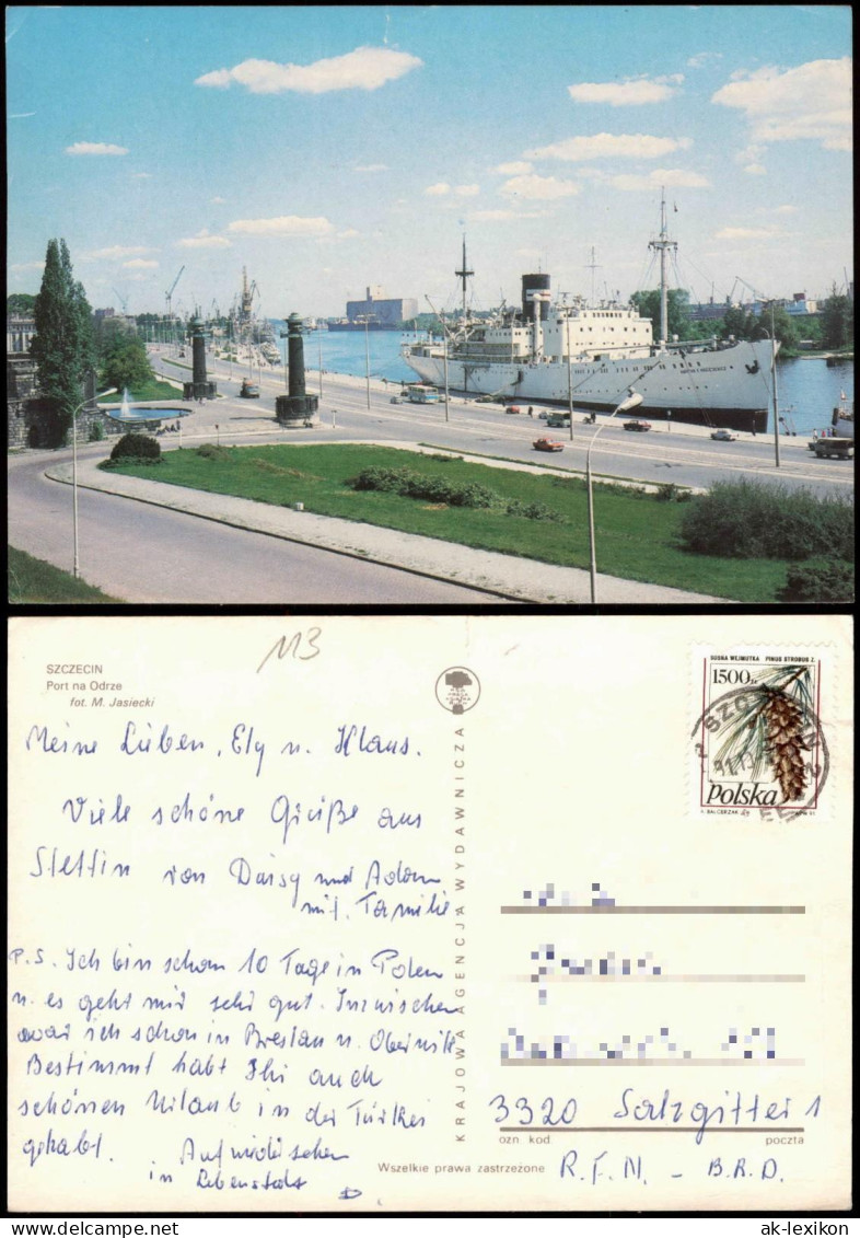 Postcard Stettin Szczecin Port Na Odrze, Hafen Mit Großem Schiff 1975 - Pommern