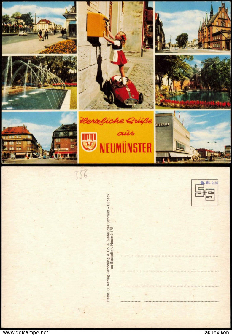 Neumünster Mehrbild Ortsansichten U.a. Mädchen Auf Rennauto Am Briefkasten 1970 - Andere & Zonder Classificatie