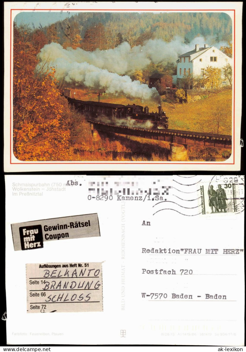 Ansichtskarte  Schmalspurbahn Wolkenstein - Jöhstadt 1986 - Trains
