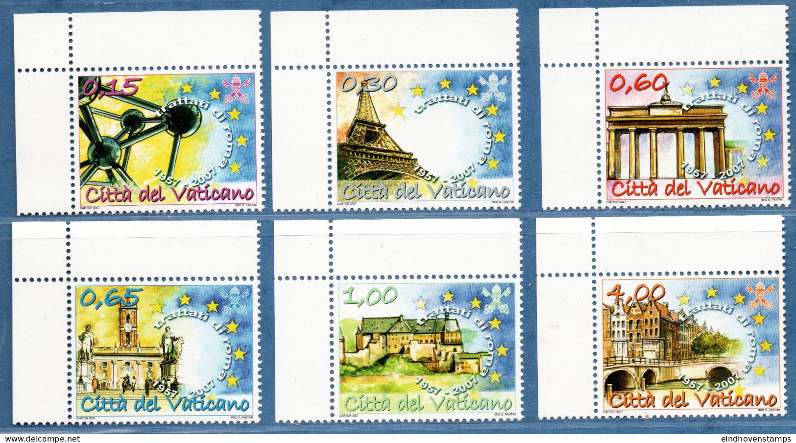 Vatican 2007 Treaty Of Rome 6 Values MNH Brussels, Paris, Berlin, Luxemburg, Amsterdam - 2007