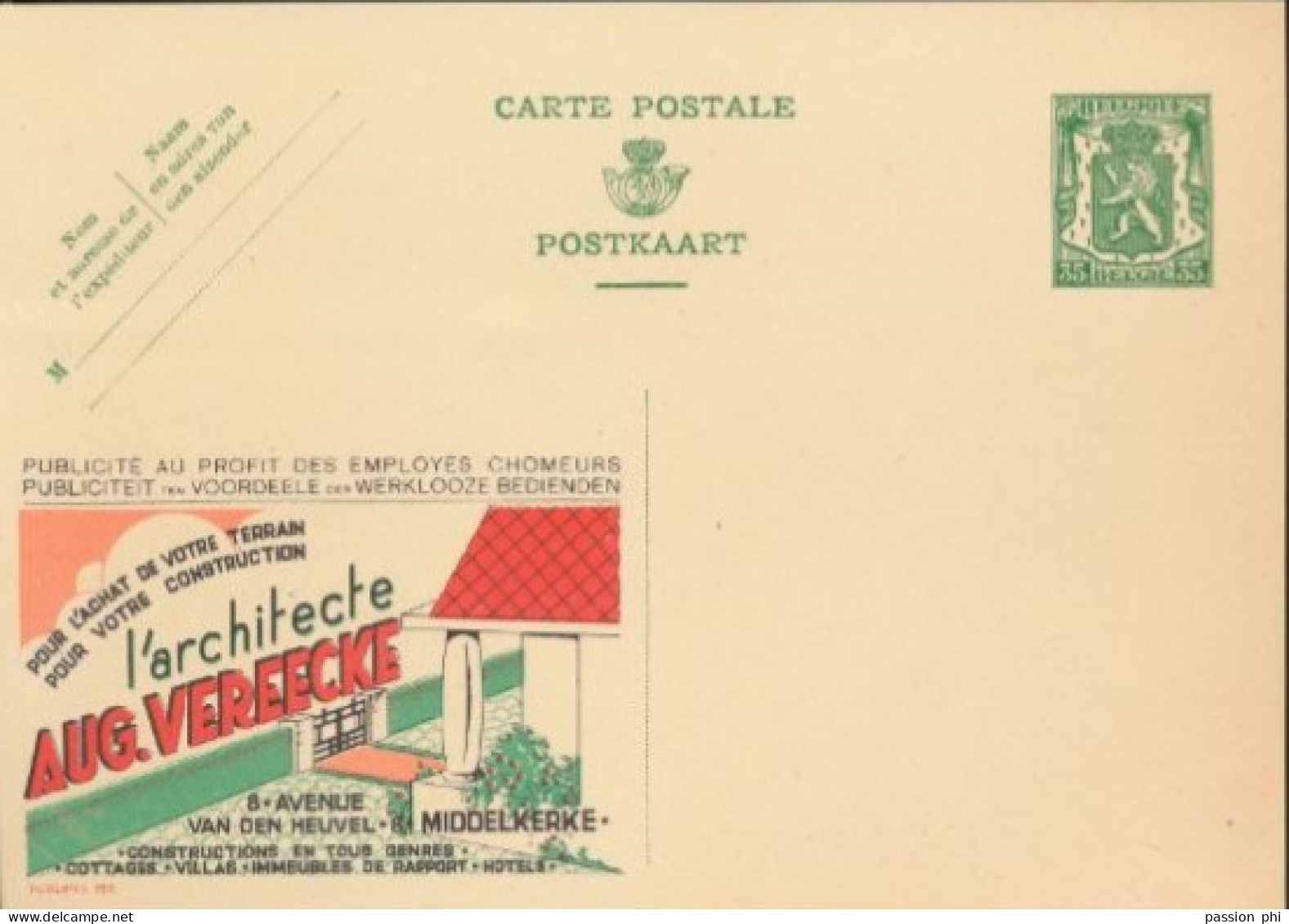 BELGIUM PPS 30C GREEN "SCEAU D'ETAT" SBEP 5 PUBLIBEL 226 VEREECKE ARCHITECTE UNUSED - Publibels