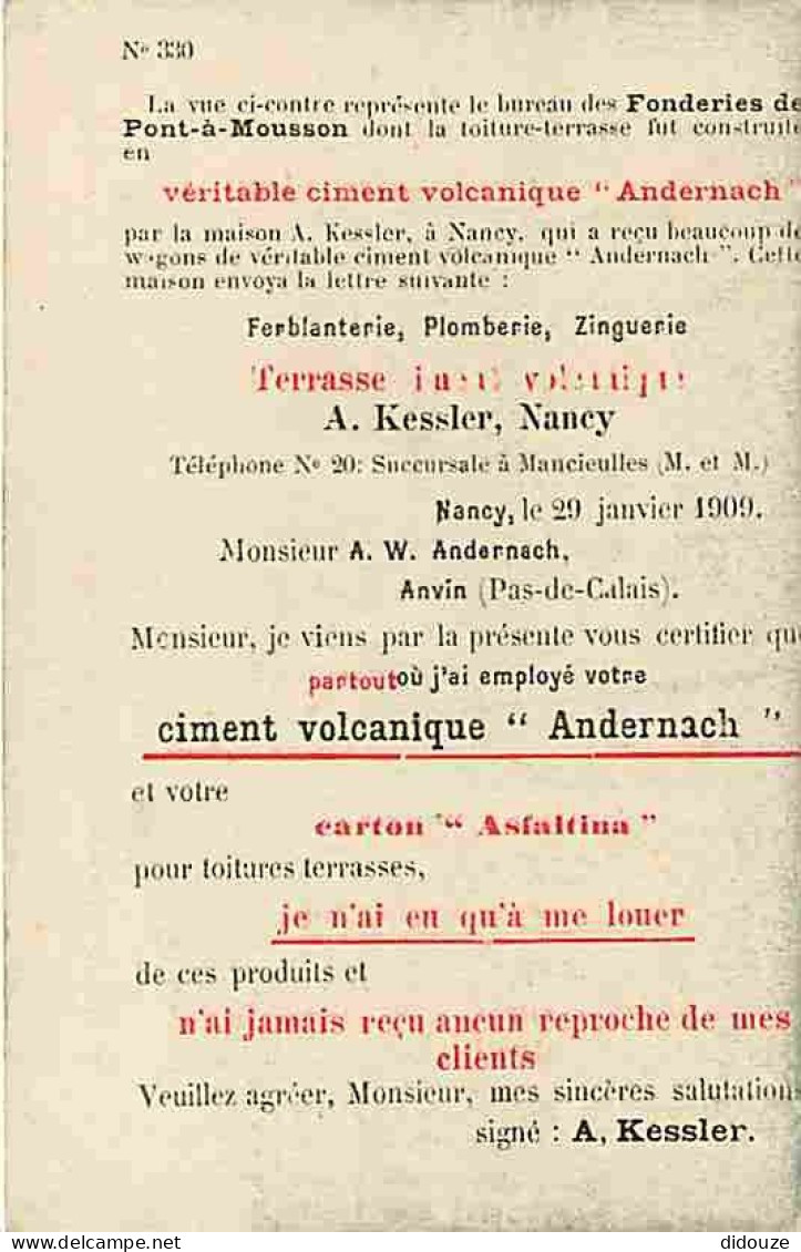 62 - Anvin - Carte Usines A W Andernach - Bureau Des Fonderies De Pont à Mousson - Au Dos Description Du Produit Ciment  - Sonstige & Ohne Zuordnung