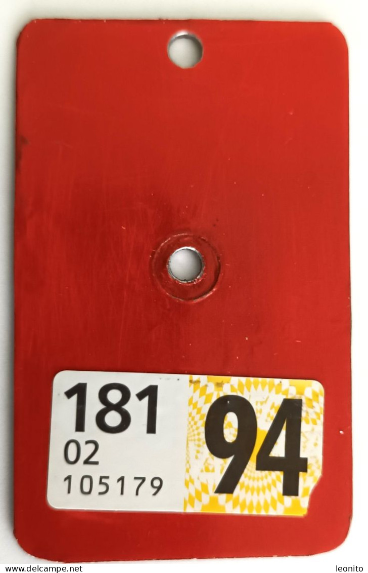 Velonummer Bern BE 1994, Velovignette BE (Code 02 = BE) - Nummerplaten