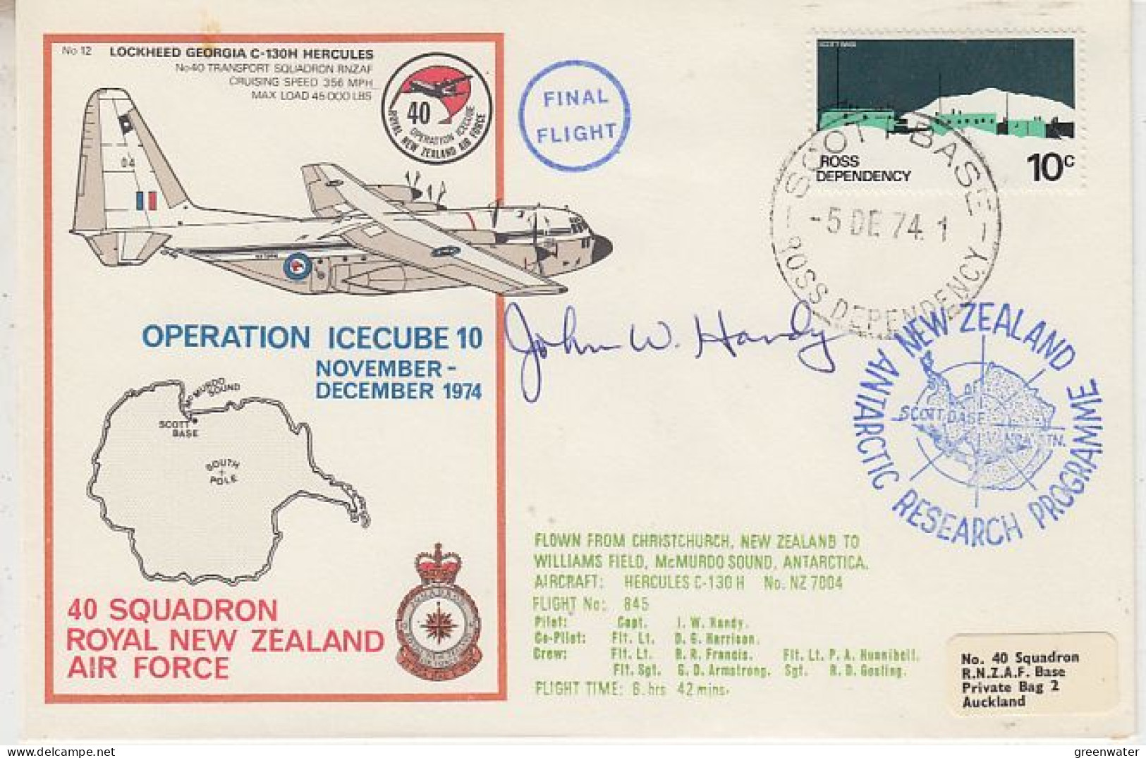 Ross Dependency 1974 Operation Icecube 10 Signature  Ca Scott Base 5 DEC 1974 (RT188) - Covers & Documents