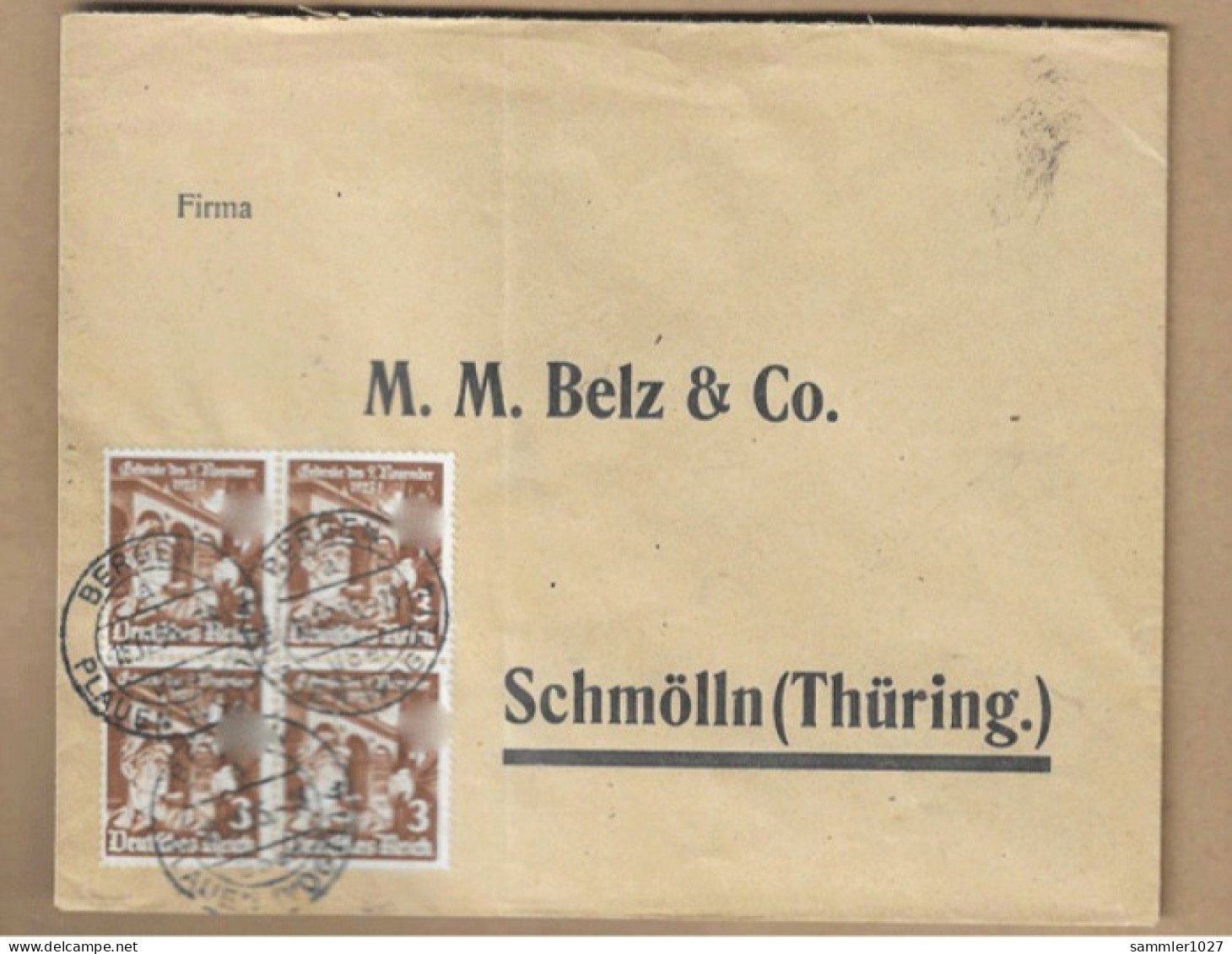 Los Vom 10.05   Briefumschlag Aus Plauen Nach Schmölln 1935 - Cartas & Documentos