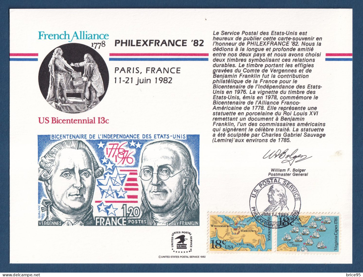Etats Unis - FDC - Premier Jour - Carte Maximum - PhilexFrance 82 - 1982 - Maximumkaarten