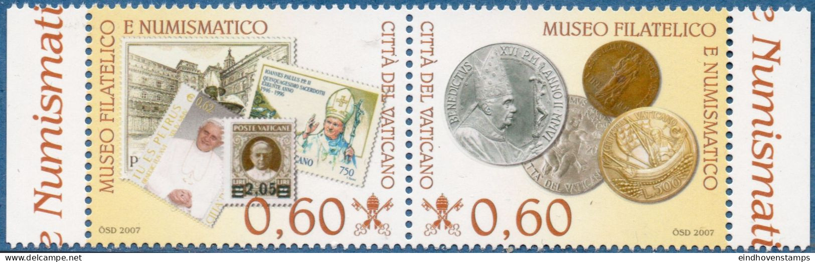 Vatican 2007 Museo For Philately And Numismatics Pair MNH Stamp On Stamp, Coins - Andere & Zonder Classificatie