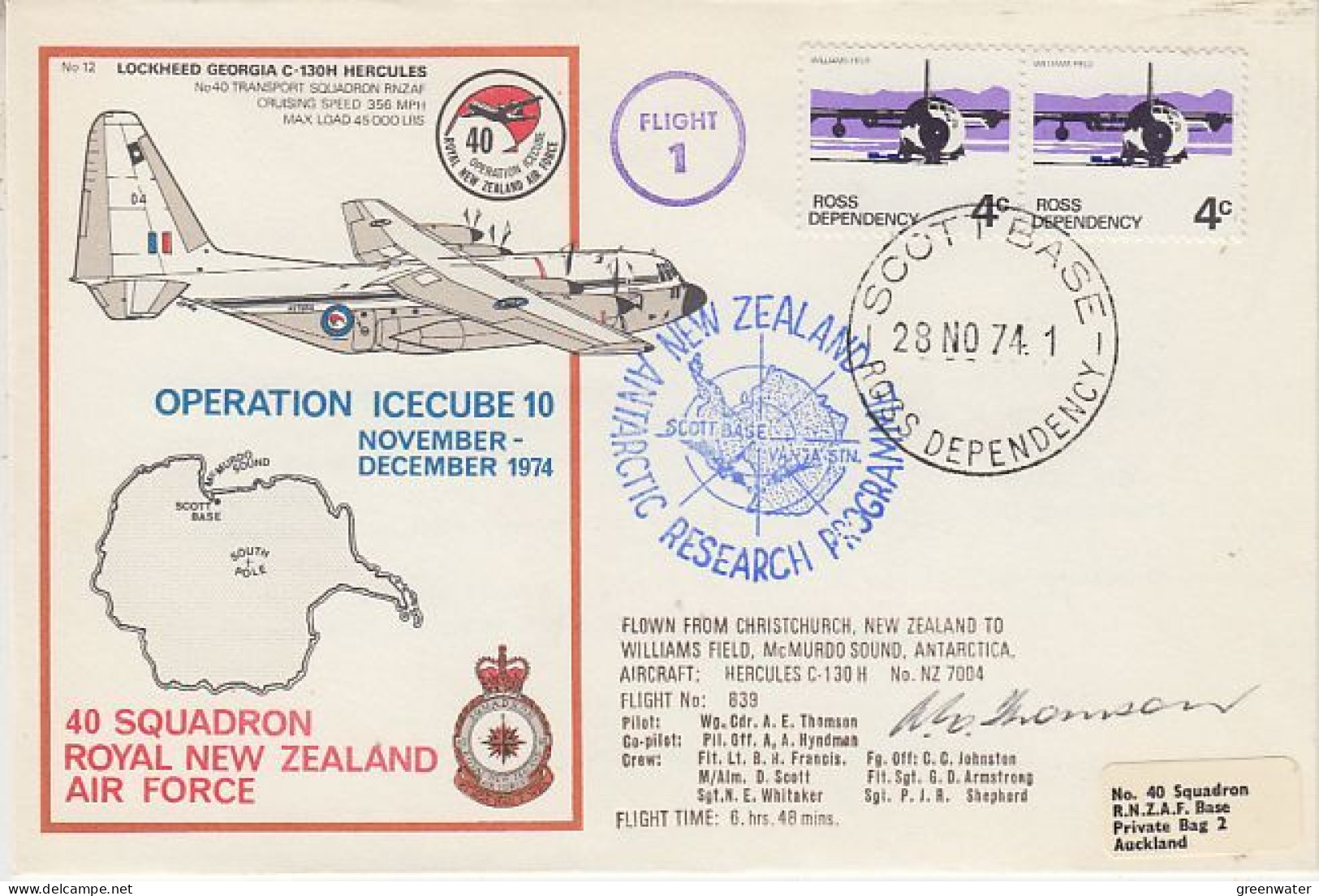Ross Dependency 1974 Operation Icecube 10 Signature  Ca Scott Base 28 NOV 1974 (RT189) - Covers & Documents