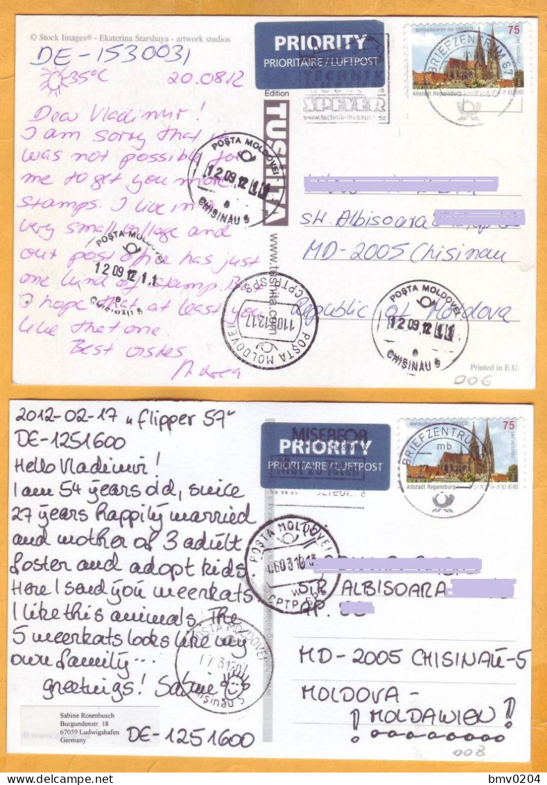 2012, 2013, Stamps Used , Postcards, To Moldova, Postcrossing, Germany, Nature, Bears, Animals - Moldova