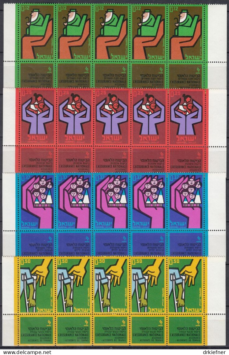 ISRAEL  296-299, 5erStreifen Mit Unterrand TAB, Postfrisch **, 10 Jahre Nationalversicherung, 1964 - Unused Stamps (with Tabs)