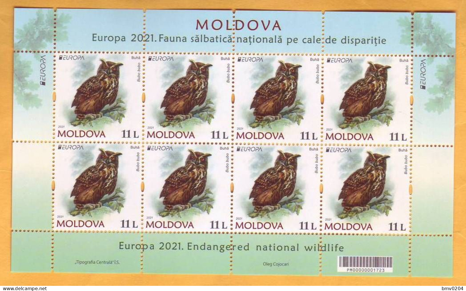 2021 Moldova Moldavie Sheet EUROPA CEPT-2021  Owl, Fauna, Birds. Mint - Moldawien (Moldau)