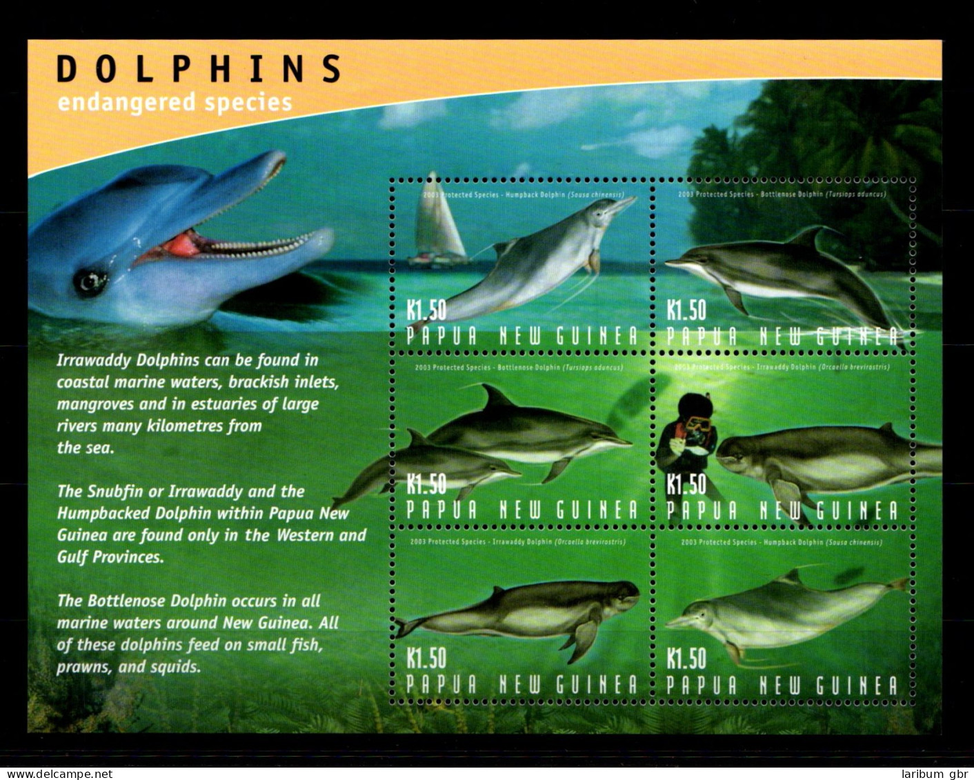 Papua Neuguinea 1025-1030 Postfrisch Tiere Delphine #GQ858 - Papouasie-Nouvelle-Guinée