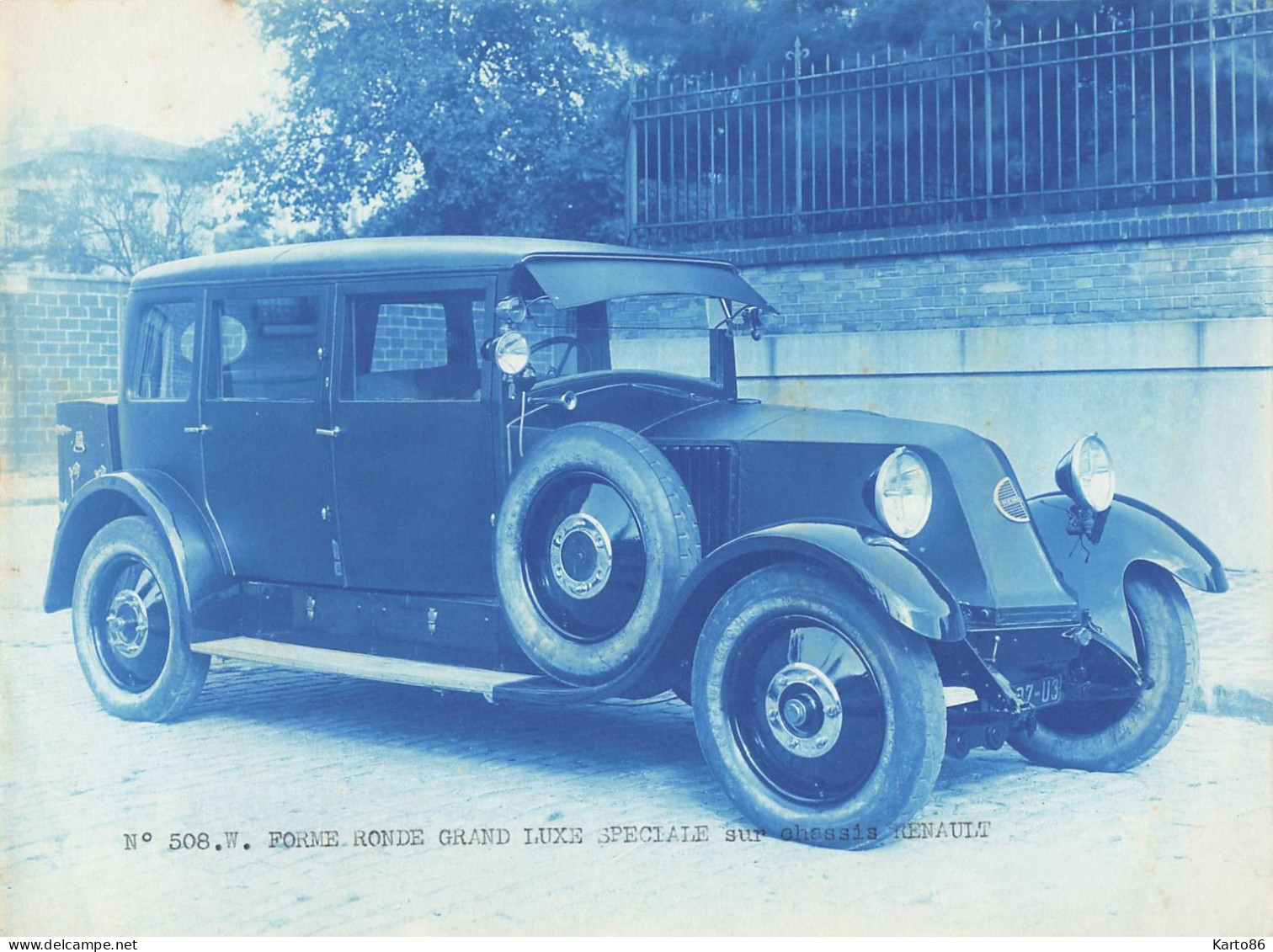 Automobile * RARE Photo Cyanotype * Forme Ronde Grand Luxe Chassis RENAULT * Garage Automobiles à Montrouge - PKW