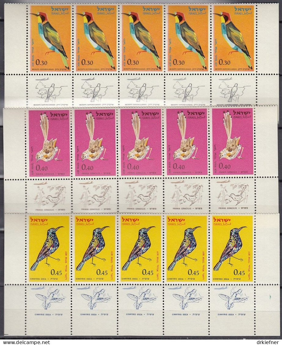 ISRAEL 273-275, 5erStreifen Unterrand TAB, Postfrisch **, Vögel, 1963 - Unused Stamps (with Tabs)