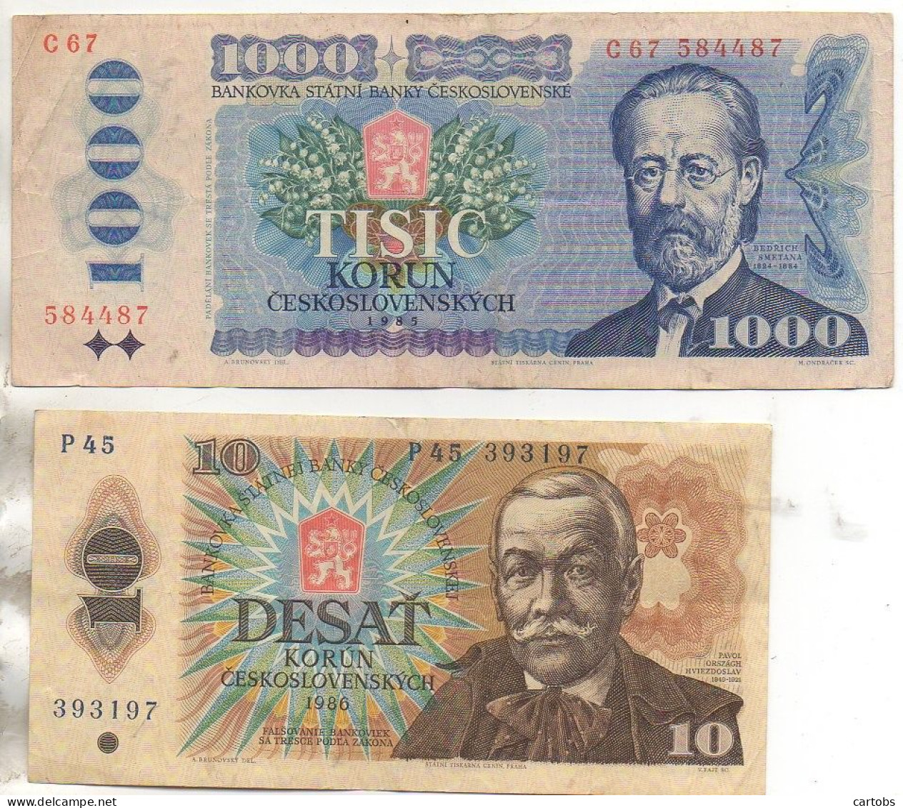 KORUN  Ceskoslovenskych  LOT De 2 Billets De 50 Et 1000 DESAT Et TISIC (pas Courant) - Tchécoslovaquie