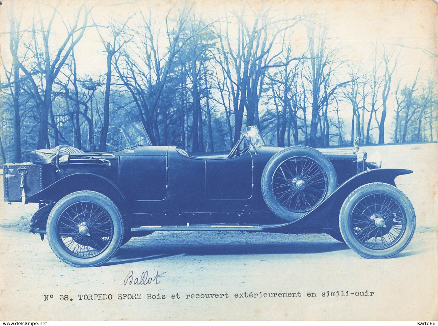 Automobile * RARE Photo Cyanotype * Torpedo Sport Bois Ext. Simili Cuir BALLOT * Garage Automobiles à Montrouge - PKW