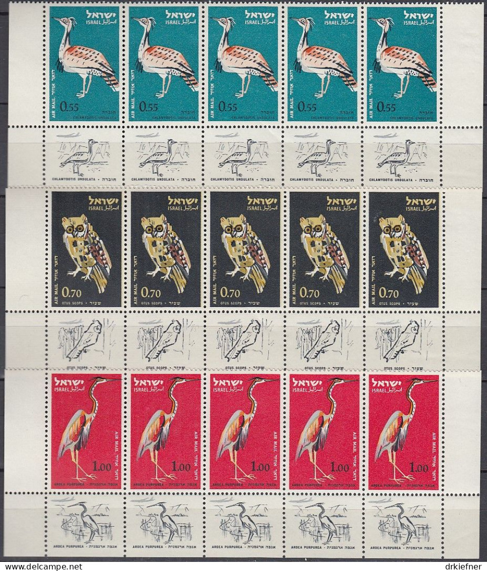 ISRAEL 276-278, 5erStreifen Unterrand TAB, Postfrisch **, Vögel, 1963 - Nuevos (con Tab)