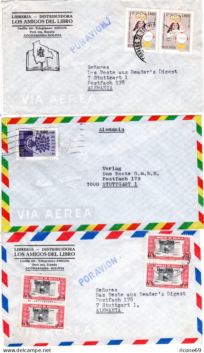 Bolivien 1962/67, 4 Luftpost Briefe N. Deutschland, Dabei Ein Einschreiben - Bolivia
