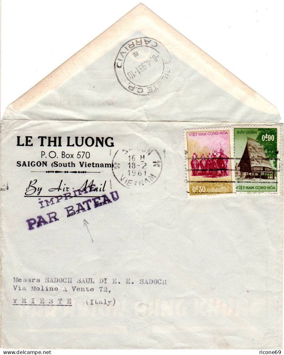 Vietnam 1961, Imprimé Par Bateau Auf Drucksache M. 2 Marken V. Saigon N. Italien - Sonstige - Asien