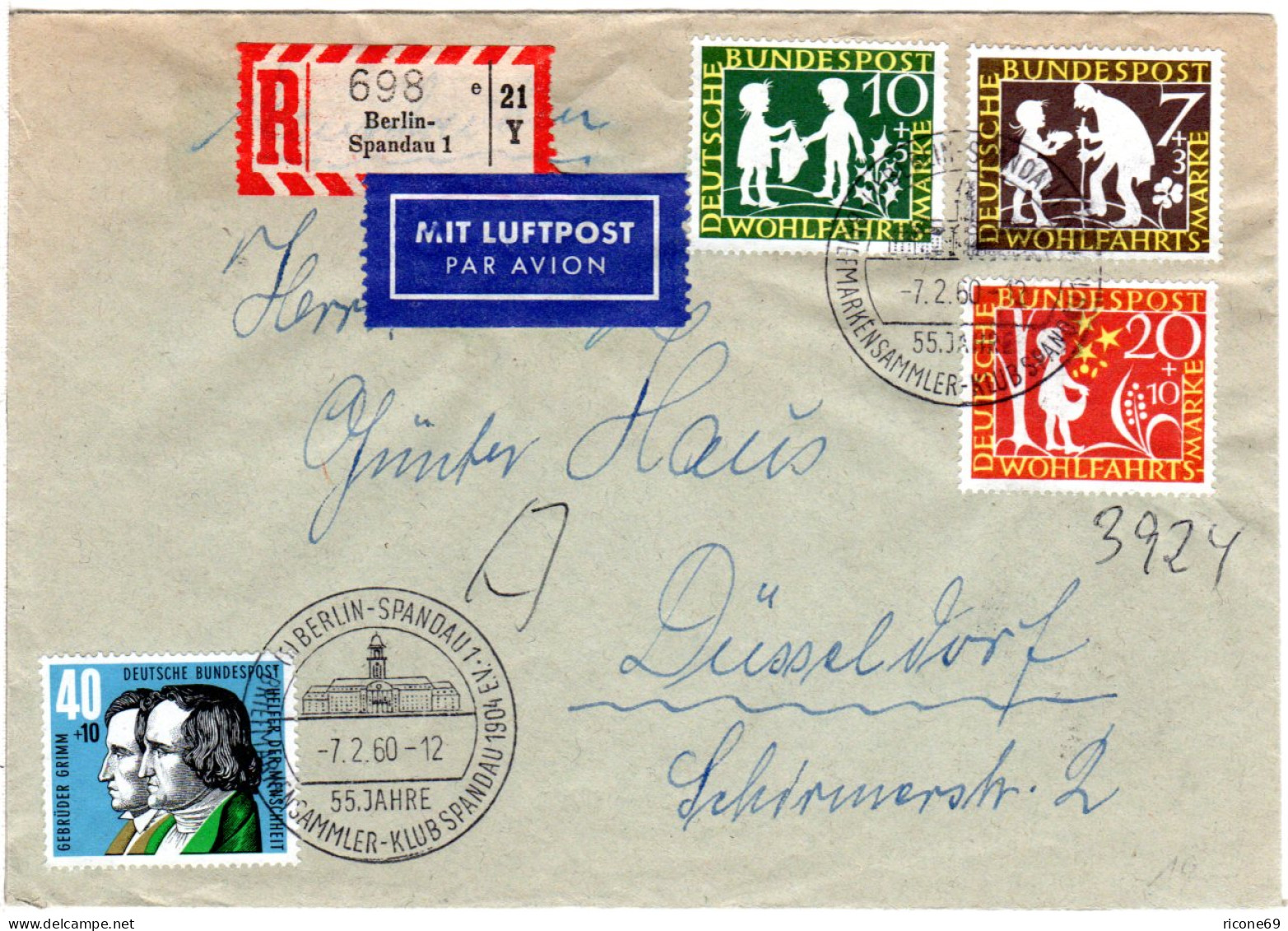 BRD 1960, Grimm Märchen, 4 Werte Kpl. Auf Luftpost-Einschreiben Brief V. Berlin - Covers & Documents